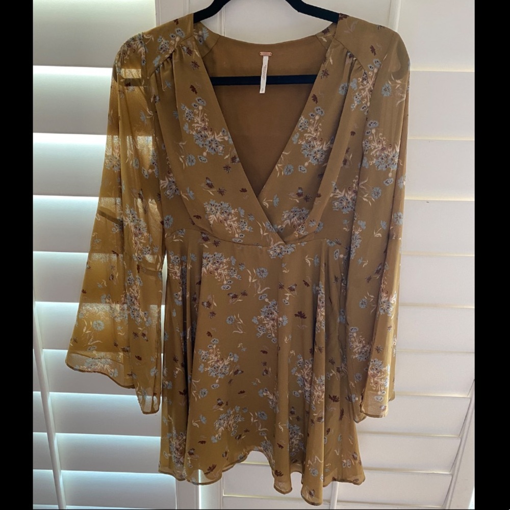Free people mustard floral print dress
